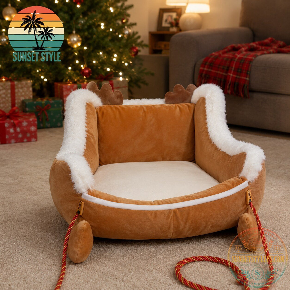 Cozy Christmas Reindeer Cat Bed