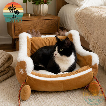 Cozy Christmas Reindeer Cat Bed