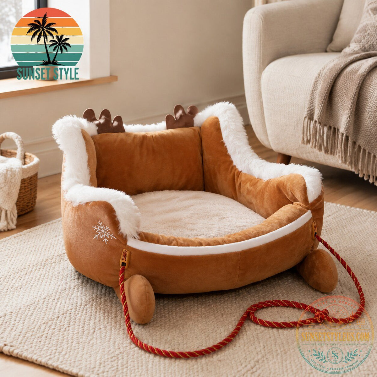Cozy Christmas Reindeer Cat Bed