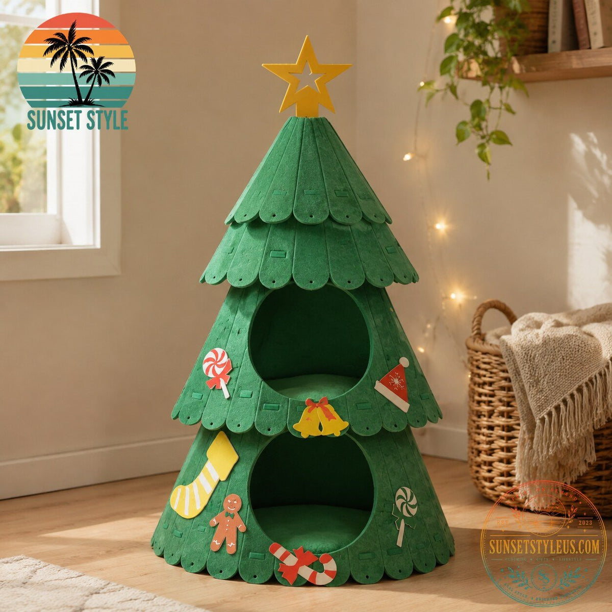 Double-Layer Felt Christmas Tree Cat Bed