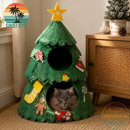Double-Layer Felt Christmas Tree Cat Bed
