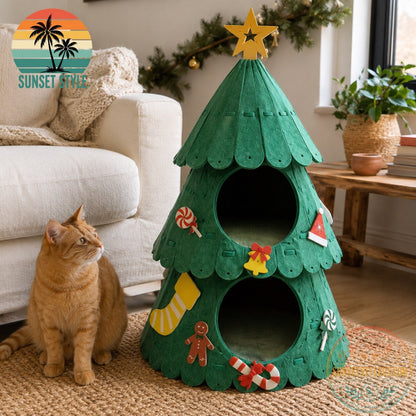 Double-Layer Felt Christmas Tree Cat Bed