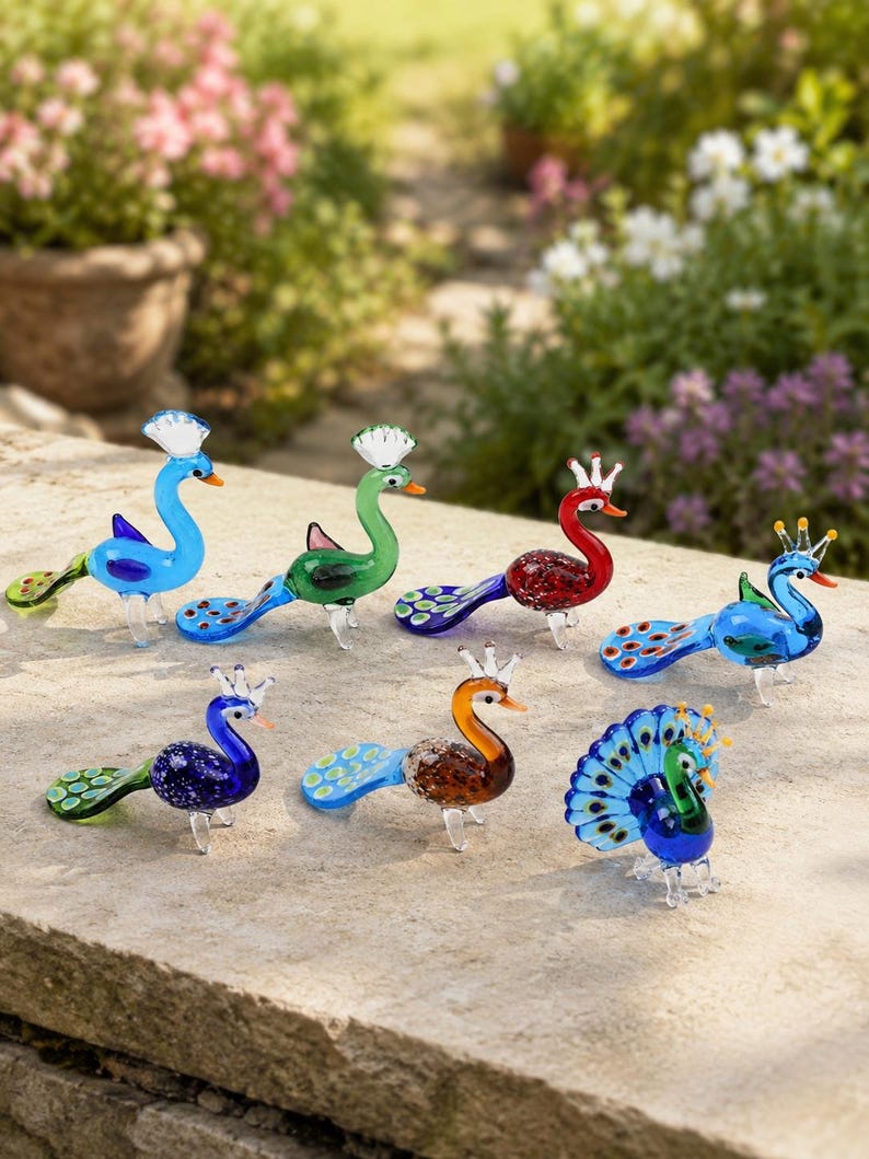 Handmade Glass Peacock Figurine – Colorful Bird Sculpture Decor