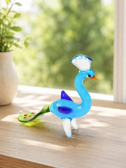 Handmade Glass Peacock Figurine – Colorful Bird Sculpture Decor
