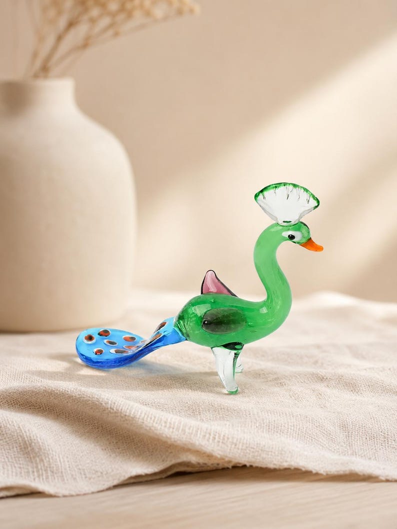 Handmade Glass Peacock Figurine – Colorful Bird Sculpture Decor