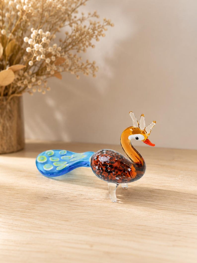 Handmade Glass Peacock Figurine – Colorful Bird Sculpture Decor