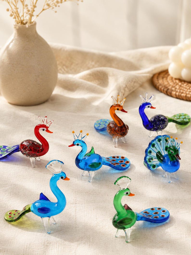 Handmade Glass Peacock Figurine – Colorful Bird Sculpture Decor