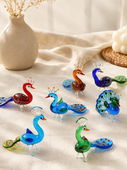 Handmade Glass Peacock Figurine – Colorful Bird Sculpture Decor