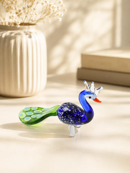Handmade Glass Peacock Figurine – Colorful Bird Sculpture Decor