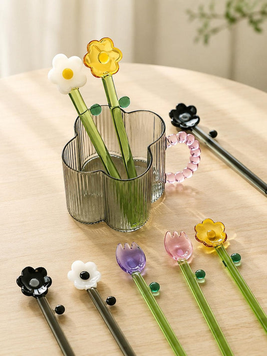 Handmade Glass Flower Stirrer – Floral Drink Mixer Stir Stick