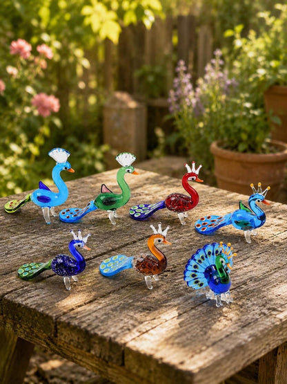 Handmade Glass Peacock Figurine – Colorful Bird Sculpture Decor