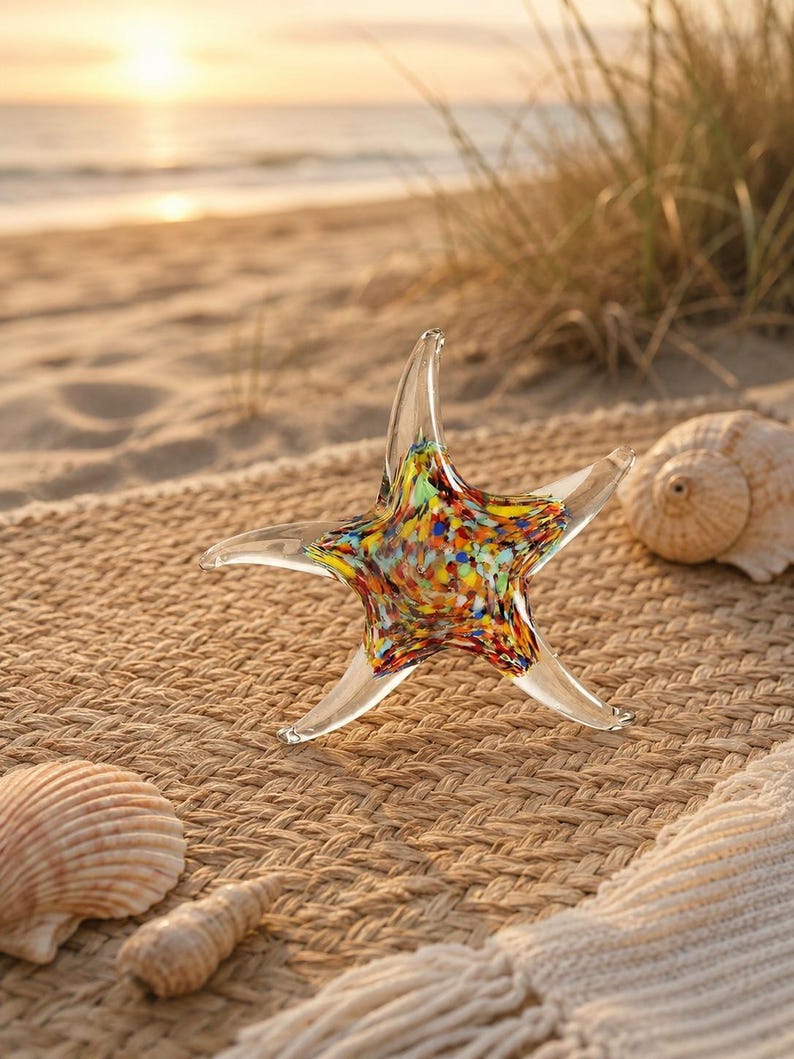 Handmade Glass Starfish Sculpture – Colorful Coastal Home Decor