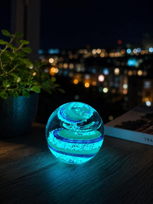 Glow in the Dark Glass Ocean Wave Orb – Luminous Desk Decor