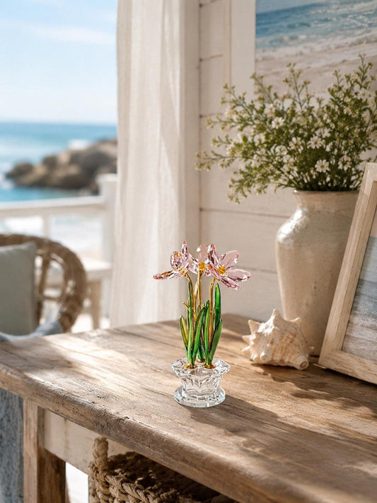 Crystal Glass Daffodil Figurine – Handmade Floral Bouquet Decor