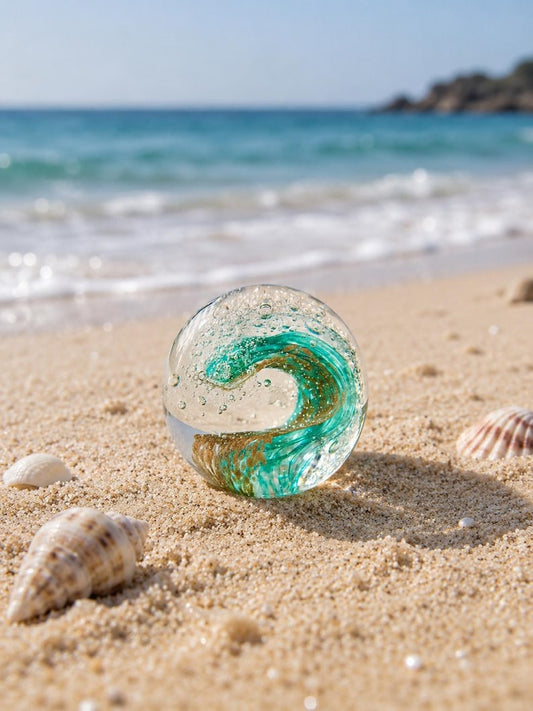 Handmade Glass Ocean Wave Paperweight – Coastal Desk Decor