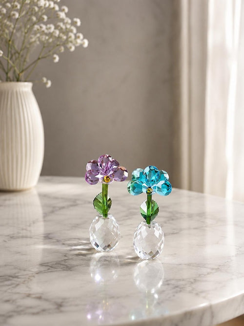 Mini Crystal Glass Flower Figurine – Faceted Floral Sculpture