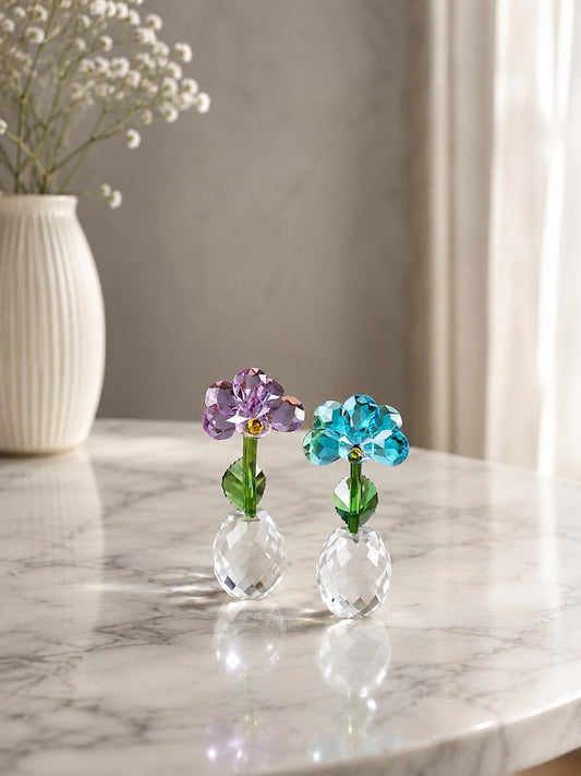 Mini Crystal Glass Flower Figurine – Faceted Floral Sculpture
